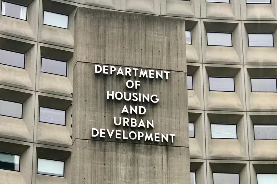 Concrete building wth Department of Housing and Urban Development sign